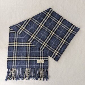Authentic Burberry Classic Check Scarf Blue - Used 90% Merino wool 10% Cashmere.